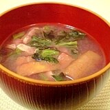 新顔野菜☆ハンダマ（葉茎菜）と油揚げのお味噌汁